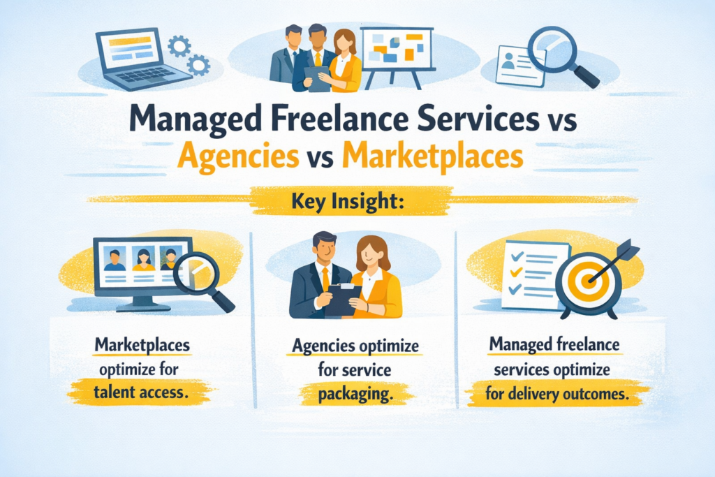 Managed Freelance Services vs Agencies vs Marketplaces